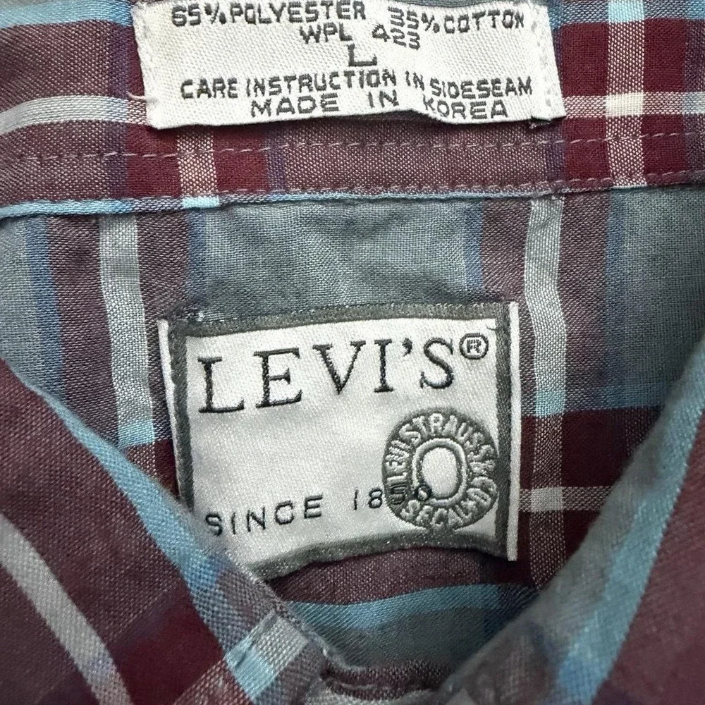 True Vintage Levi's Plaid Button Up Shirt Size Large Made In Korea Western